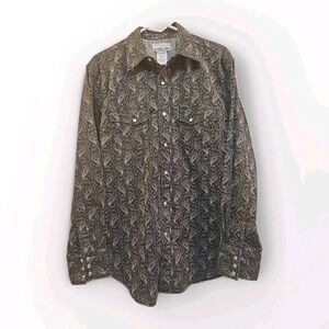 WRANGLER | Mens Wrancher Shirt Paisley Western Pearl Snap Black & White Medium
